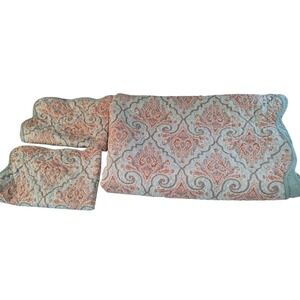 Aqua Paisley Quilted‎ Bedspread Two Pillow Shams Reversible Queen 90x88 SEE
